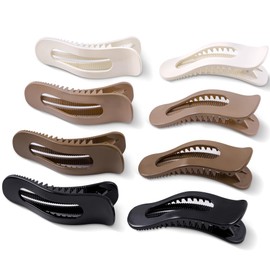 Cptots 8 Pcs Large French Flat Hair Clip for Women Strong Hold Lay Flat Claw Clips for Thick Thin Hair Non Slip Rectangle Alligator Barrettes, Bright Black Brown Beige
