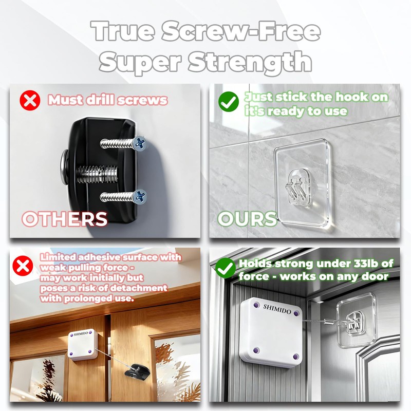 SHIMIDO Upgraded Punch-Free 1000g Automatic Screen Door Closer, Storm &
