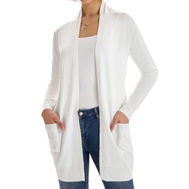 Women's Casual Loose Long Open Front Sweater Cardigans with Pockets Ivory XXXL