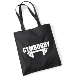 Huuraa Jute Bag Gymbuddy Dumbbell Bag Cotton 10 Litres Size with Motif for All Sports and Fitness Fans Gift Idea for Friends and Family, black