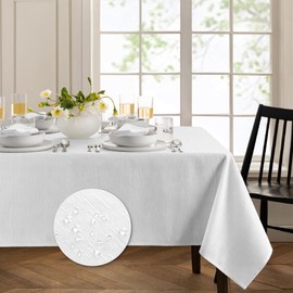 Elrene Home Fashions Continental Solid Texture Water, Stain & Wrinkle Resistant Tablecloth, 52"X70" Rectangle, White