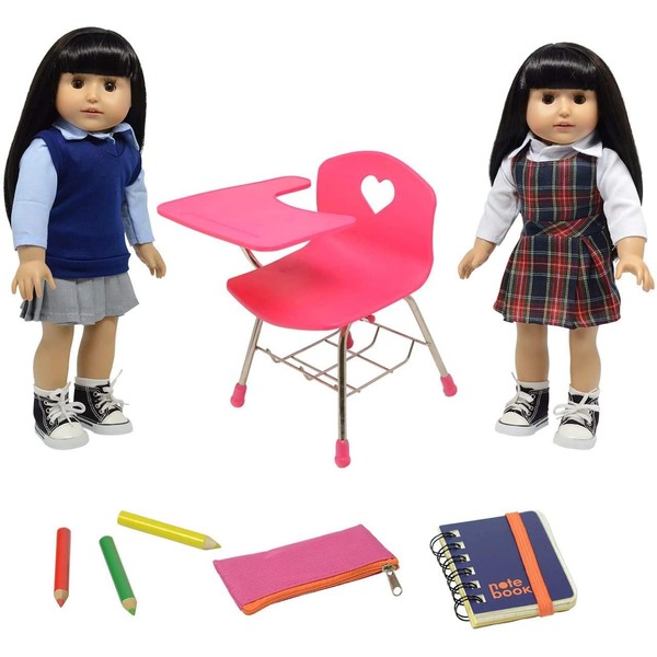 Doll Back to School Set - Doll School Desk ,School Supply Set for Dolls and School Uniform Clothing Fits 18 Inch Girl Dolls