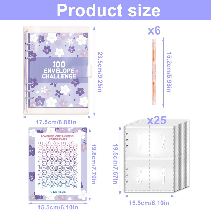 ROSYLEVE 100 Envelope Saving Challenge with 6 Pieces Highlighter with