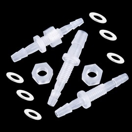 ANPTGHT 1/4” Thru-Bulk Bulkhead Plastic Hose Barb Fittings Union Adapter Fittings for Aquarium Fuel Gas Liquid Air with Metal washers (Pack of 3)