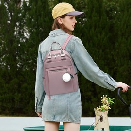 SODOLLEE Backpack Womens Fashion Rucksack Women Lightweight School Bags for Girls 14 inch Laptop Backpack Waterproof Polyester Casual Daypack with Pompom for School Travel Sport Pink