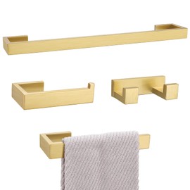 Bathroom Hardware Accessories Set, 4-Piece Bath Towel Bar Set SUS304 Stainless Steel Bathroom Hardware Set, 23.6 inches Bathroom Towel Holder Set Wall Mounted Brushed Gold