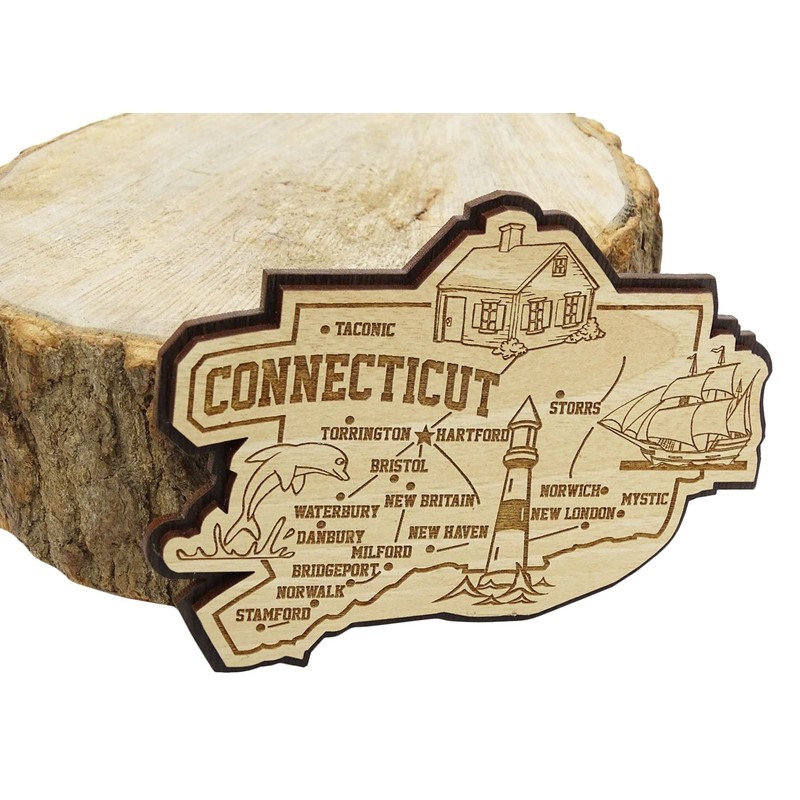 Printtoo Gift Collectibles Souvenir Wooden Connecticut Engraved Fridge Magnet