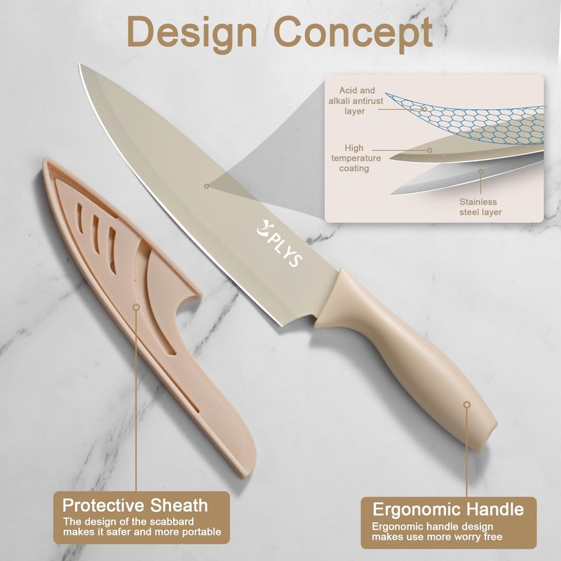 14-Piece Kitchen Knife Set - Stainless Steel Knives, Safety Sheaths