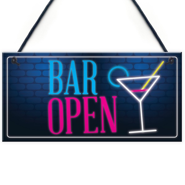 RED OCEAN Bar Open Sign NEON EFFECT Home Bar Man