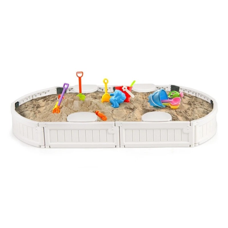 Costway Kids Oval All Weather Outdoor Sandbox Gift Kids w/Built-in