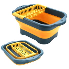 Collapsible Dish Basin with Drain Plug and Portable Sink, 11L(2.91 Gallon) Collapsible Bucket with Sink, Foldable Wash Basin for Station Campin/Camping/Rv/Kitchen (Yellow)