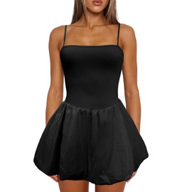 UNIANKIYA Bubble Athletic Dress for Women Square Neck Tennis Dress with Shorts Spaghetti Strap Mini Summer Dresses Casual Black