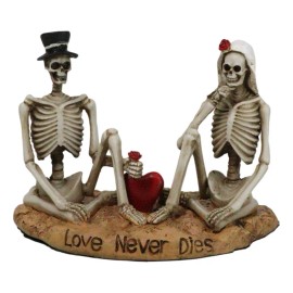 Love Never Dies Skeleton Bridal Wedding Couple With Rose by Red Heart Figurine