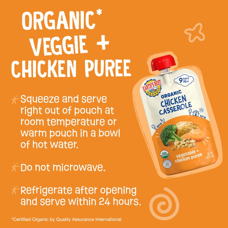 Earth's Best Organic Vegetable + Chicken Puree Chicken Casserole Pouch,