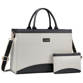 LOVEVOOK Laptop Tote Bag for Women 15.6 Inch Large Capacity Work Bag with Clutch Purse for Teacher, Jute Computer Bag for Business fits Office College Travel Black & White