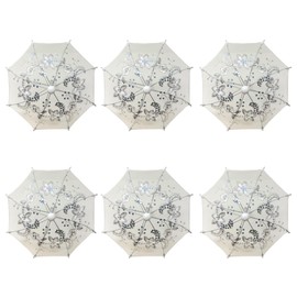 THY COLLECTIBLES Pack of 6 Mini Lace Umbrella Parasols with Sequins - Delicate Dolls Size Decorative Small Umbrella for Weddings, Baby Showers, Parties and Events - 11.6 inch Diameter (White)