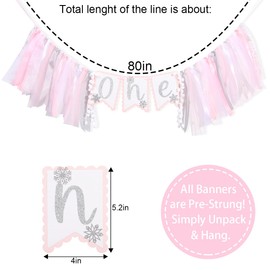 Winter Onederland Highchair Banner for 1st Birthday - Pink Snowflake High Chair Banner, Winter Wonderland Party Supplies, Winter Party Decorations for 1st Birthday Girls, Snowflake Birthday Party