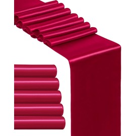 Paquete de 5 caminos de mesa de satén de tela suave de seda para bodas, cumpleaños, banquetes, fiestas, Navidad, decoración festiva (12 x 108 pulgadas, rojo oscuro)