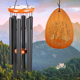 Memorial Tree of Life Wind Chimes Outdoors Large Deep Tone, Wooden Sympathy Wind Chimes Gift in Memory of Mom/a Loved One Clearance, Memorial Wooden Bamboo Retirement Windchimes for Outside Decor