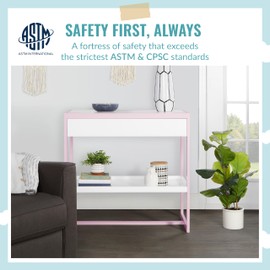 Dream On Me Arlo Changing Table in Blush Pink – Enclosed Dressing Area with Safety Strap, Solid New Zealand Pinewood, Non-Toxic Finish, Spacious Fixed Storage Shelf, Water-Resistant 1" Changing Pad