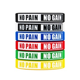 Ouideesain No Pain No Gain Wristbands Motivational Bulk Inspirational Silicone Fitness Bracelets Stretch Unisex Sport Wristbands for Teens Men Women Pack of 6