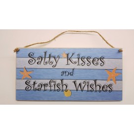 Wooden Seaside Plaque "Salty kisses and starfish wishes" bathroom wall hanging accessories