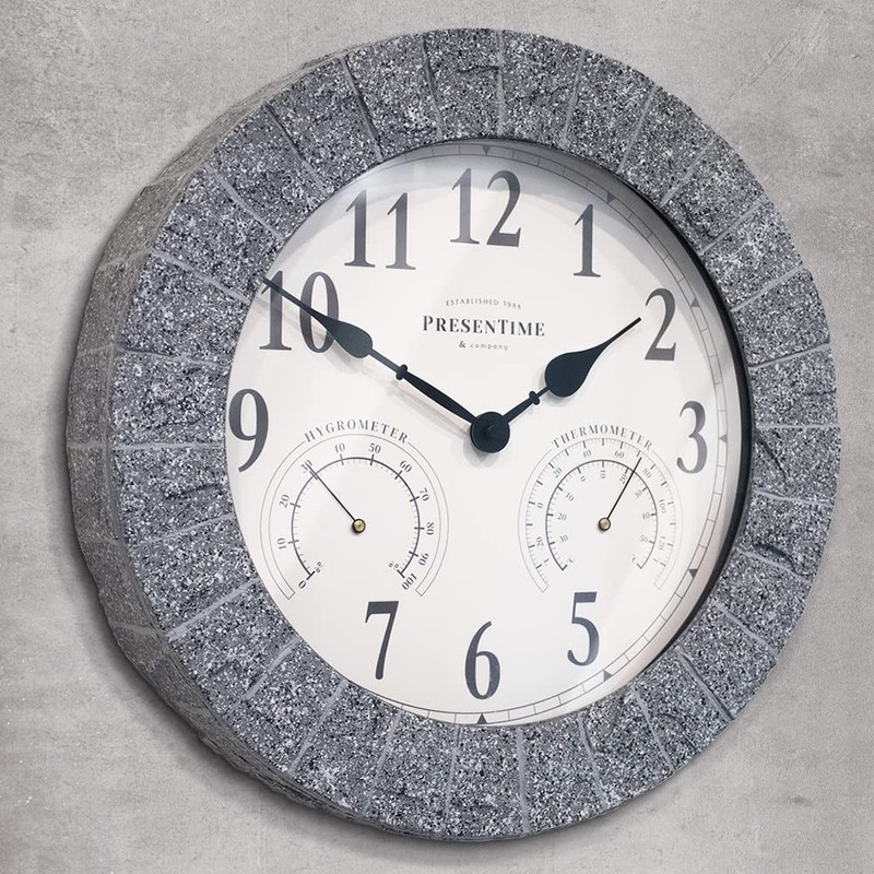 Presentime & Co Sandstone Outdoor Clock with Thermometer & Hygrometer