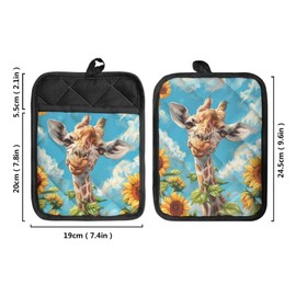 WELLFLYHOM Sunflower Giraffe Pot Holders with Pocket Kitchen Heat Resistant Hot Pads Thanksgiving 2 Piece Non-slip Potholders Oven Mitts Kitchen Gloves Cooking Bag