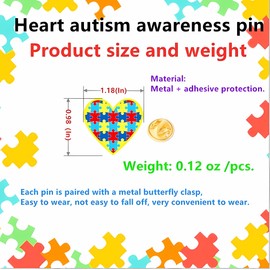 12/25/50/100 pcs Heart Metal Autism Awareness Pin Lapel Pins Multi Color Autism Puzzle Piece Brooches Pins Accessories for Clothing (Bulk 25)