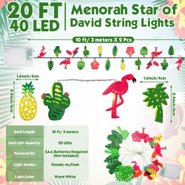 Rossesay 2 Pcs 9.84 ft 20 LED Hawaiian Tropical Beach String Lights Palm Leaf Flamingo Pineapple Patio String Lights Battery Operated for Hawaiian Party Decorations for Camp Wedding Holiday Garden