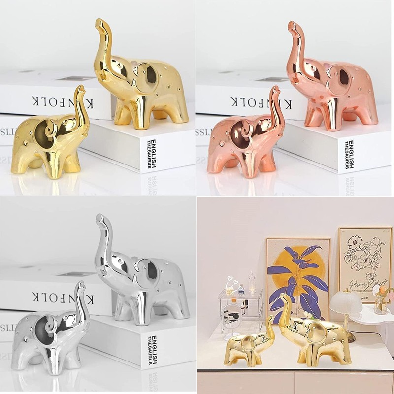 Tibeoyad Set of 2 Ceramic Elephant Ornaments, Desktop Statue, Tiny