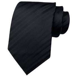 Secdtie Men's Stripe Solid Black Jacquard Woven Silk Tie Formal Necktie TW012