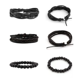 MILAKOO MILAKOO 6 Pcs Black Braided Leather Bracelets for Men Women Cuff Wrap Wristbands