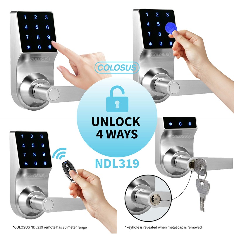 Electronic Keyless Door Lock, Keyless Entry with Touchscreen, Key Fobs,