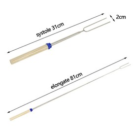 GZSYWZ BBQ Forks 5 Pcs U Shaped Wooden Handle Stainless Steel BBQ Forks Marshmallow Roasting Forks Hot Dog Forks Retractable Camping Accessory for Barbecue Campfire Party 32 inches Random Colour