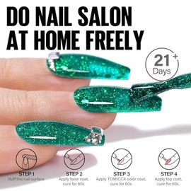 TOMICCA UV Nagellack Set, 5 Farben Gel Nagellack mit Base & No Wipe Top Coat, Glitzer Schwarz Rot Grüner Gold Silber Nagellack Soak-Off UV/LED, Starter-Kit Geschenk Französisches Nagelstudio, 7 x 8ml