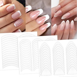 Heclia 36 Sheets French Nail Stickers, 3 Styles Self-Adhesive Manicure Strips Stickers White Half Moon Shaped Nail Tips Guides for DIY Decoration Stencil Tools, Women DIY Pedicure Nails Kit