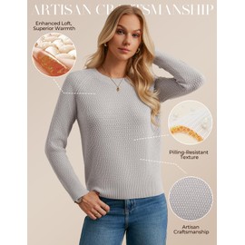 GRACE KARIN Women Long Sleeve Fall Knit Sweater, Crewneck Gray Pullover Top, Casual Merino Wool Blend Fashion Clothes XL