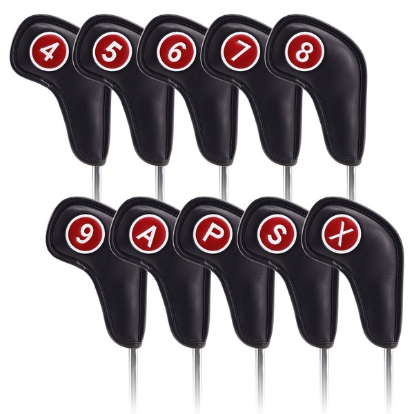 Craftsman Golf 10pcs Long Neck Iron Headcovers Set Extended Version with No.On Both Sides for Right & Left Handed Golfer Fit Callaway, Ping, Taylormade, Cobra Etc. Magnetic Closure