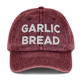 Garlic Bread Hat (Embroidered Vintage Cotton Twill Cap) Maroon