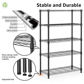 M MZG 1250 lbs Storage Shelving Utility Shelving Unit 5-Tier Utility Shelving Unit Steel Organizer Wire Rack for Home,Kitchen,Office (13.7" D x 23.6" W x 62.4" H)