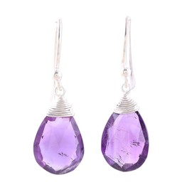 NOVICA Artisan Handmade Amethyst Dangle Earrings Faceted Teardrop Sterling Silver India Birthstone [1.2 in L x 0.4 in W x 0.3 in D] ' Lavender Joy'