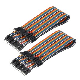 MECCANIXITY Male to Male 40Pin Breadboard Jumper Wire 2.54mm Pitch Ribbon Cable 30cm Long Electronics Breadboard Ribbon Cables for Breadboard Electronic Projects Pack of 2