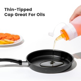 Mrsdry Condiment Squeeze Bottles, 12 oz Silicone Squeeze Bottles For Sauces, Leak Proof Condiment Containers with Extra Interchangeable lid, Easy Squeeze for Oil, Honey & Dressings, BPA FREE (4 Pack)