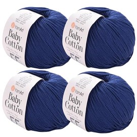 YarnArt Paquete de 4 ovillos de lana de algodón para bebé – Suave hilo de tejer para bebé y verano, 50% algodón 50% acrílico, 50g cada uno, 165m/ovillo – Ideal para proyectos de Amigurumi y crochet