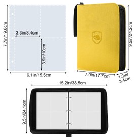 440 Pockets Trading Card Binder, PU Cover Zipper Card Collection Album, Sturdy Card Folder Holder for MTG, TCG, Game Cards, Sports Cards (Yellow, 4 Pocket)