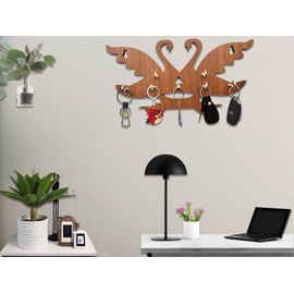 My Dream Carts Two Duck Animal Key Holder for Wall Mounted Key Hanger Unique Key Organizer Wooden Key Stand Handcrafted Key Rack Modern Key Chain Hangers for Office, Living Room Decoration 7 Hooks