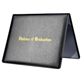 Double-Sided Diploma of Graduation Holder, Leatherette Padded Certificate Covers with Plastic Protector Sheet, 8.5 x 11 Letter Size, Black