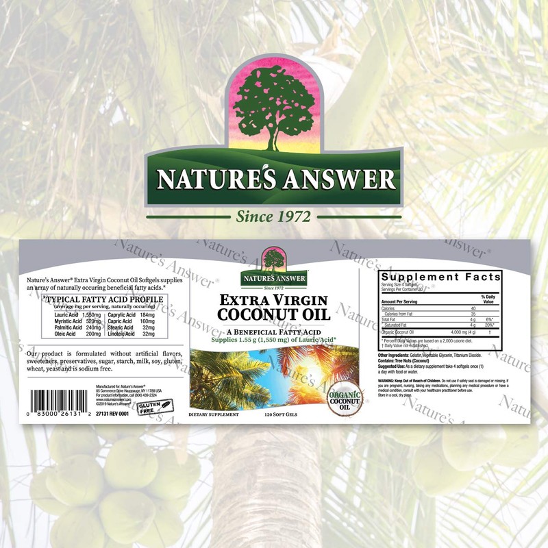 Nature's Answer Extra Virgin Coconut Oil Softgels Organic Coconut Oil