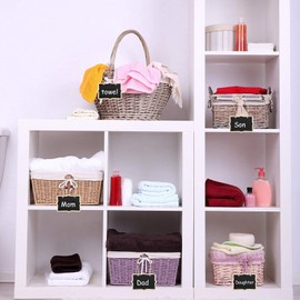 Chalkboard Tags Hanging Wooden Chalkboard Signs 3.35 x 2.36 Inch Mini Wood Chalkboard Labels Rectangle Blackboard Tags Massage Board Signs (12 Pieces)